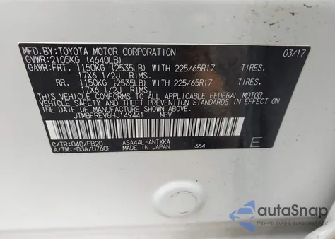 2017 Toyota Rav4 Le z USA, uszkodzony, nr VIN JTMBFREV8HJ149441